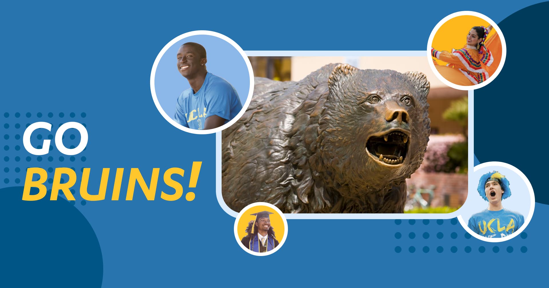 UCLA GO BRUINS! header graphic with a blue background in front of the Bruin Bear